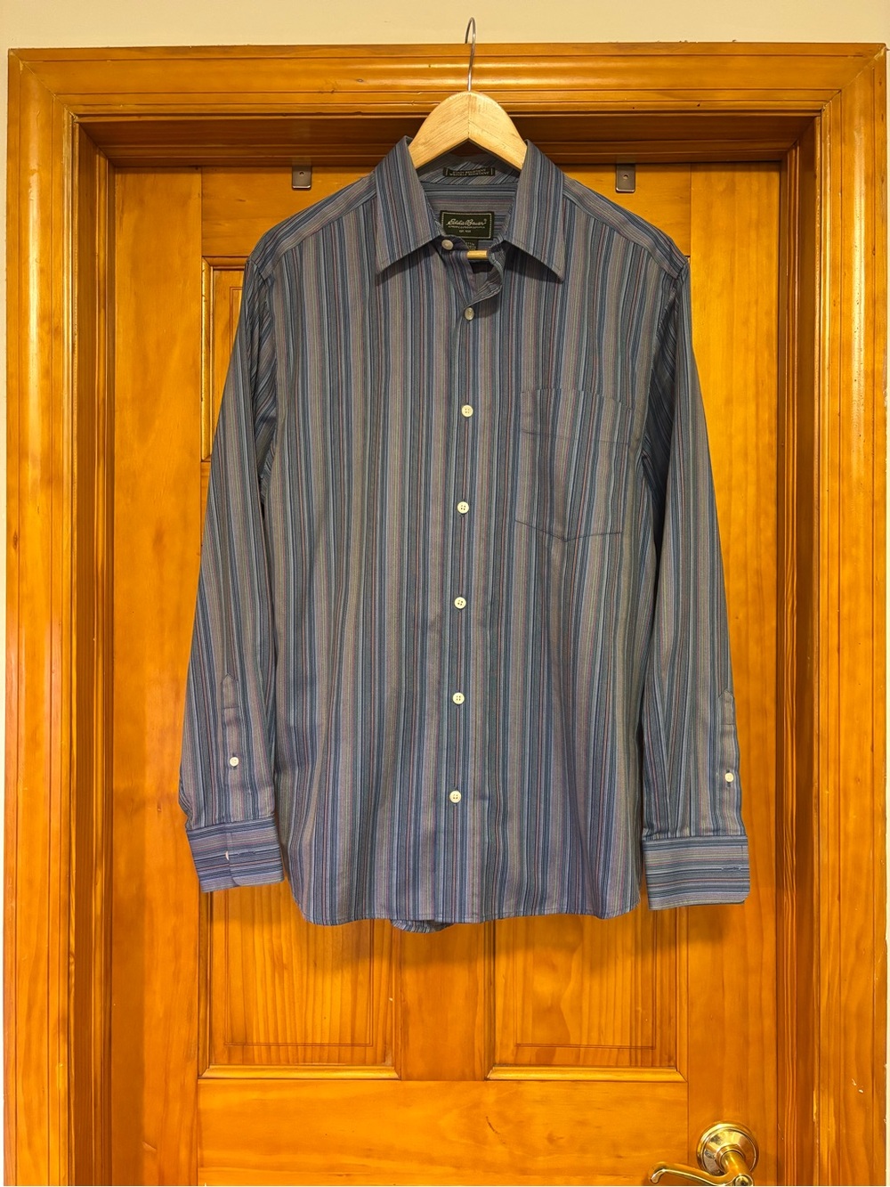 Eddie Bauer Men's Multi-Stripe Dress Shirt in Blue and Green tones